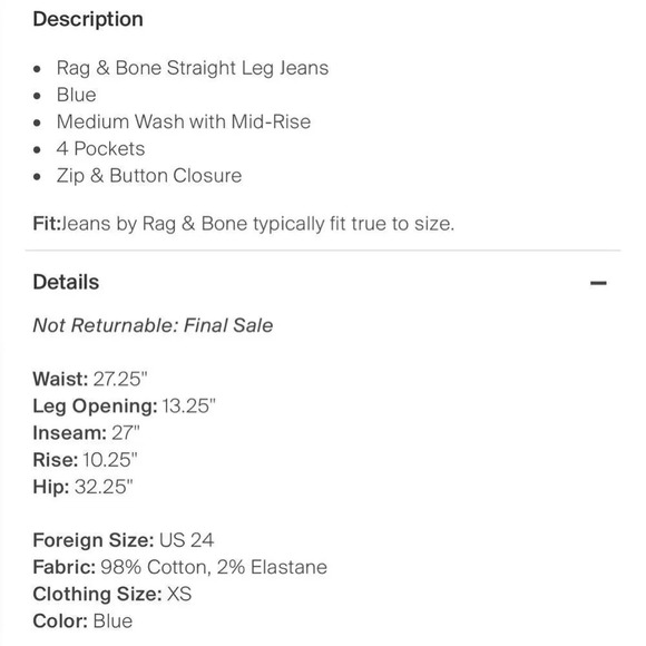 Rag and Bone Farrah Jeans size 24 light whitewash - Picture 9 of 9